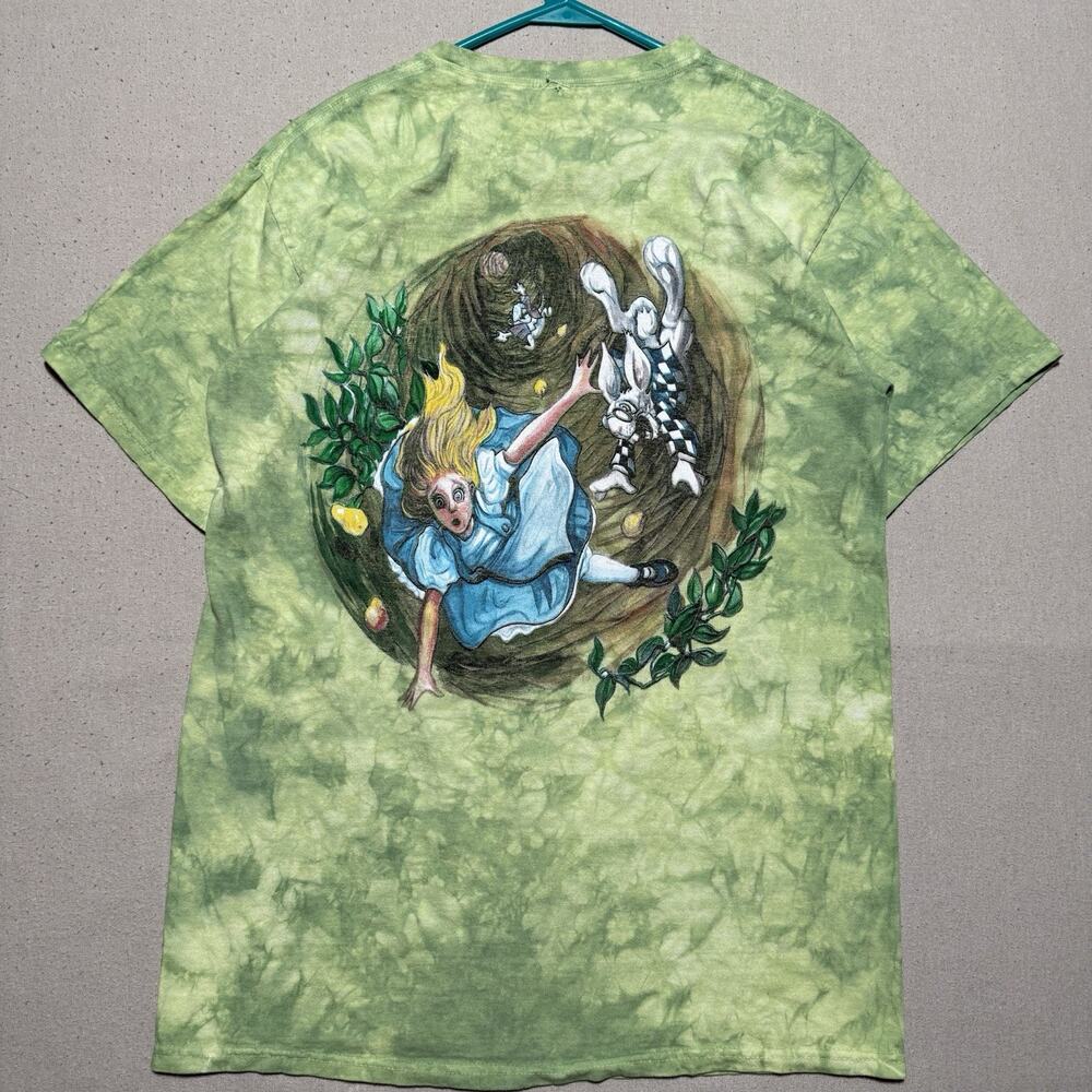 Vintage Sundog Hand Dyed Alice In Wonderland T Shirt Size Large Double Sided Y2K - Picture 3 of 6